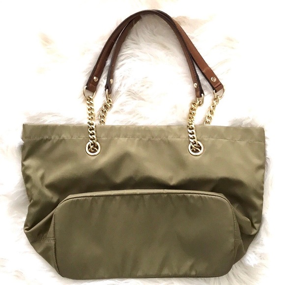 Calvin Klein Olive Green Chain Linked Tote Bag - Picture 2 of 3